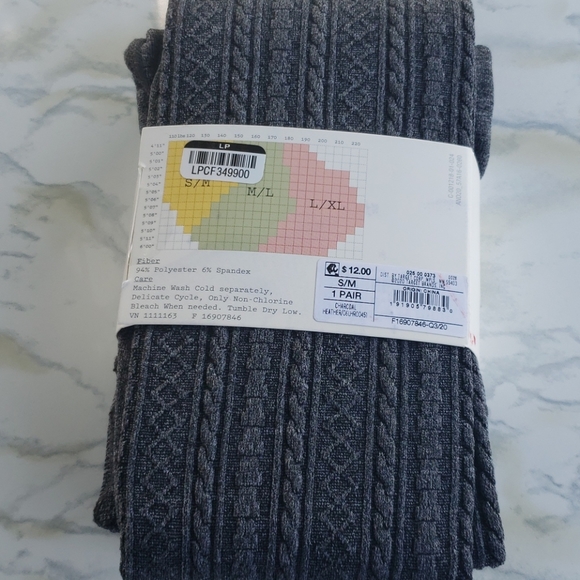Cable Knit Sweater Tights S/M Charcoal - Picture 3 of 3